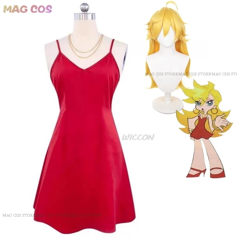 

Anime Panty & Stocking with Garterbelt Panty·Anarchy Cosplay Costume Wig Red Camisole Skirt Woman Sexy Halloween Suit