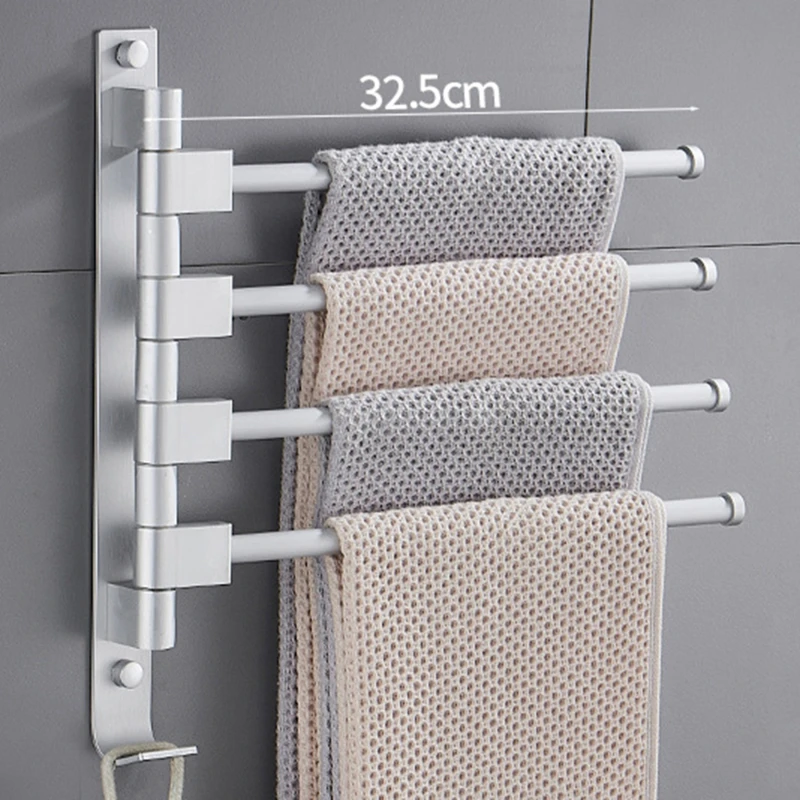 4-Arms Swivel Towel Bars Rotatable Towel Rack Hanger WithWall Mounted Storage Rack With Hooks Bathroom Swing Shower Towel Shelf