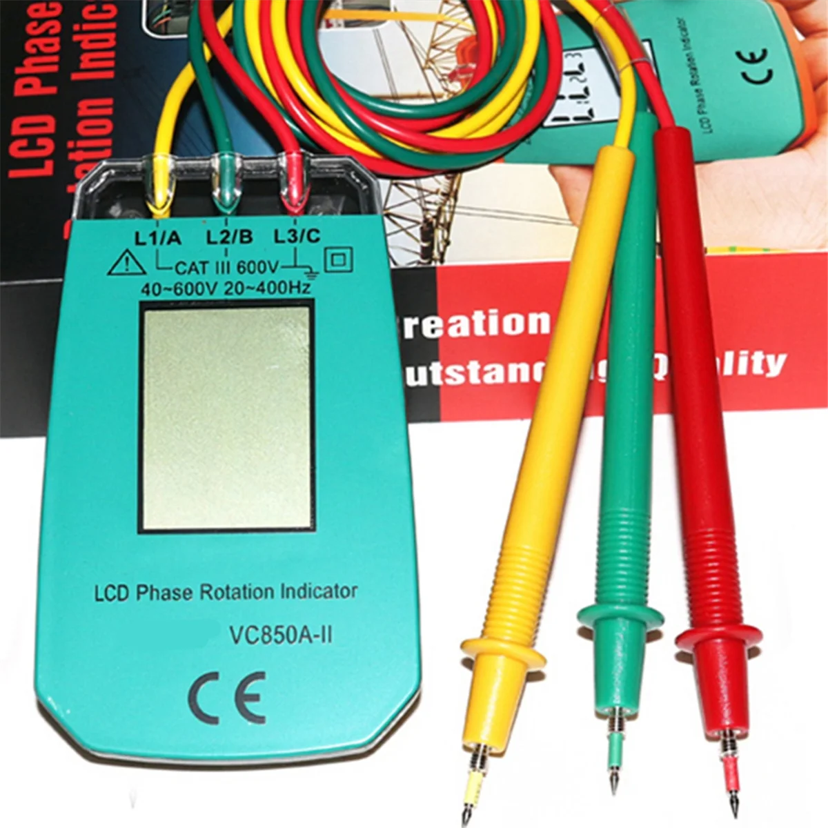 3 Phase Tester Digital Phase Indicator Detector LED Phase Sequence Meter Voltage Tester 40V-600V AC