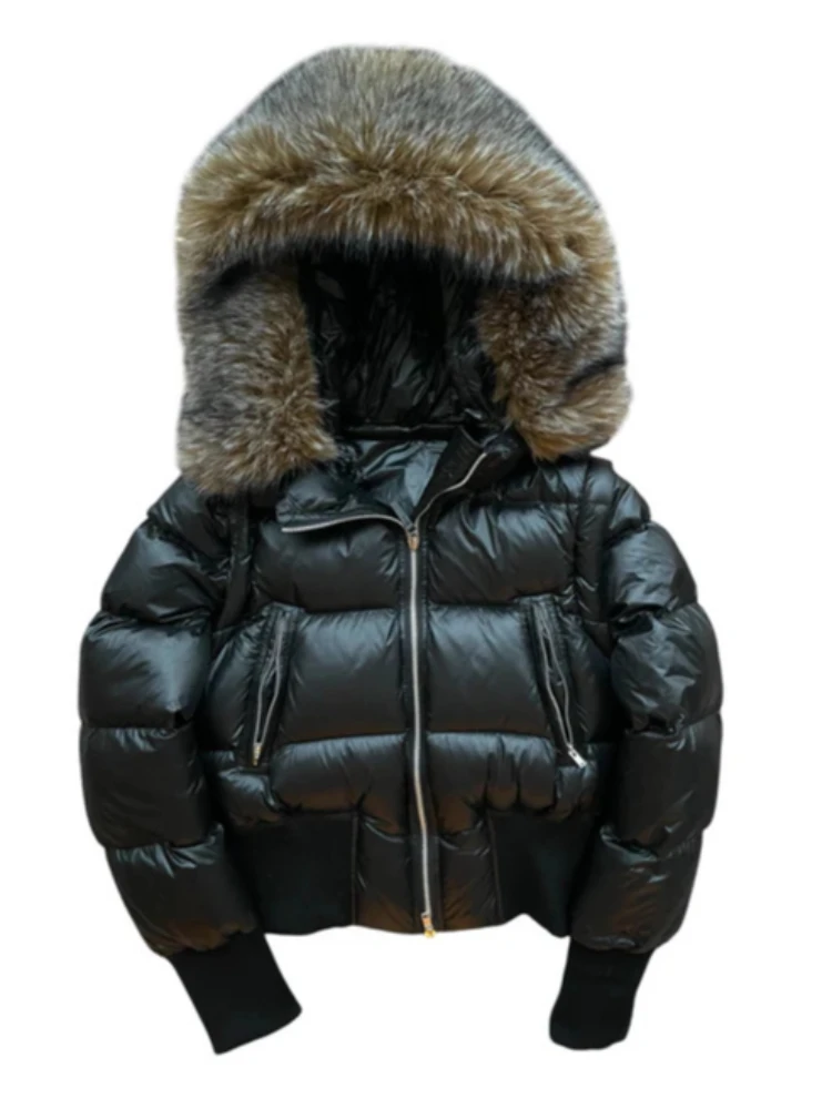 Inverno New Street Trendy Design Colletto in lana staccabile Abito in cotone Corto da donna, Vita nascosta, Piccoli panni ispessiti