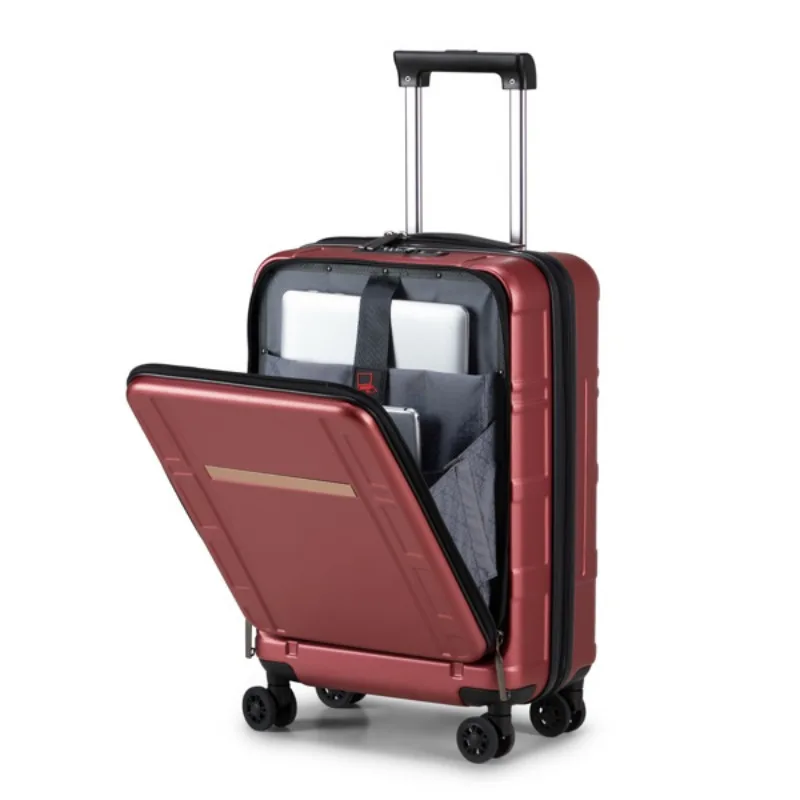 Front Opening 20 Inch Expandable ABS-PC Trolley Case Silent Wheels Inner Iron Outer Aluminum Trolley Rod Classic Color Burgundy