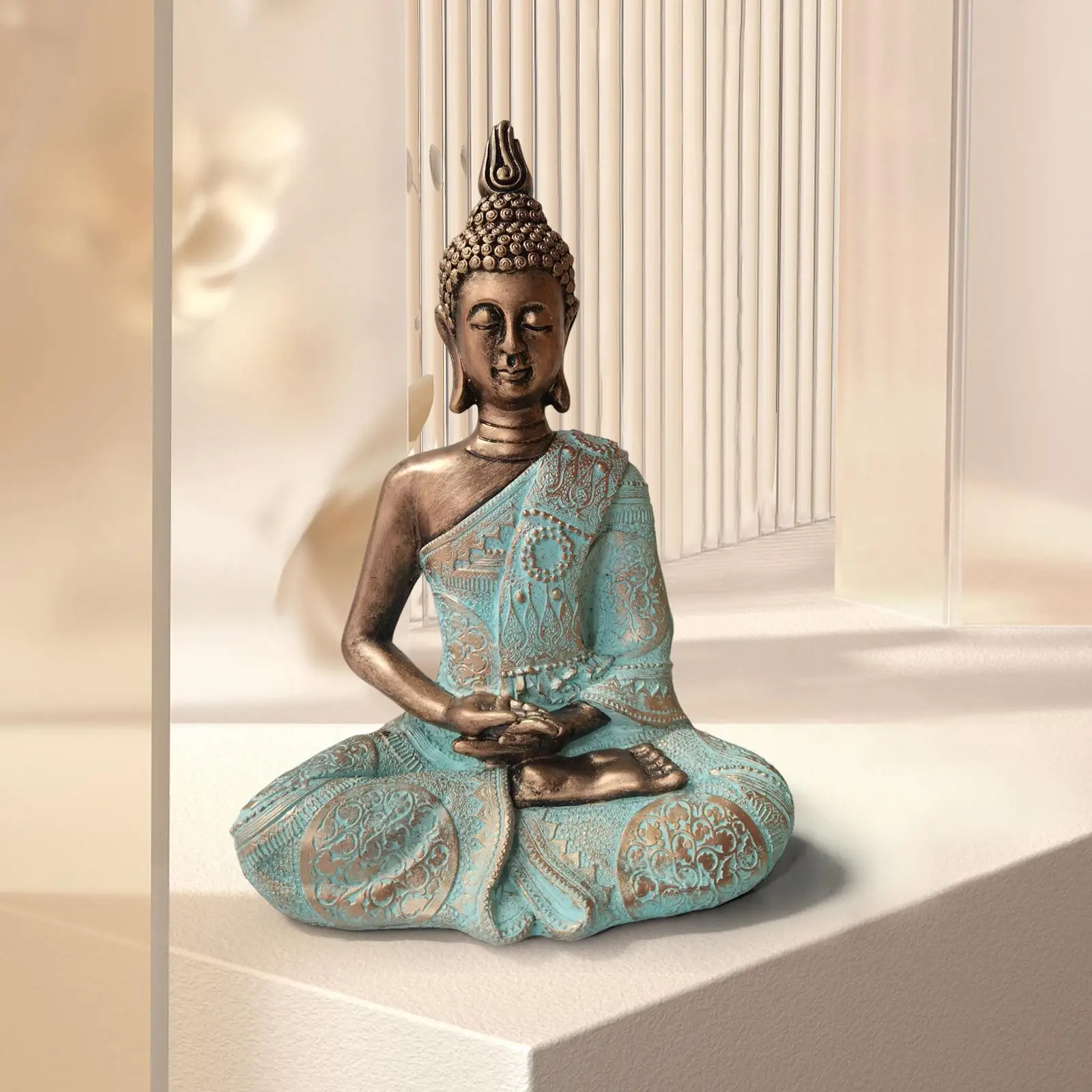 Meditating Buddha Statue Sculpture Vintage Style Thai Buddha Figurine for Home Living Room Office Desktop Decor Artwork