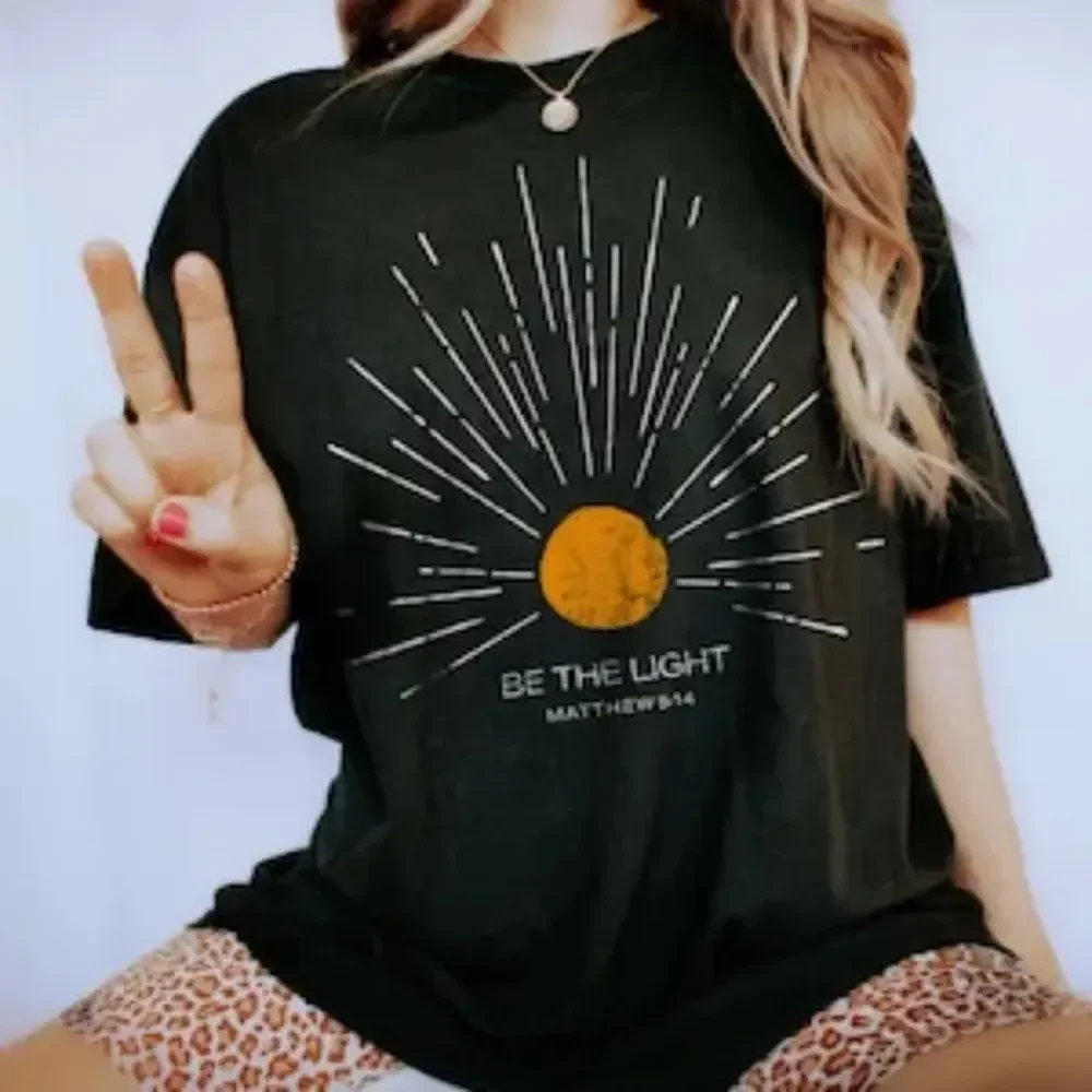 [100% Cotton] Be The Light Mathew Vintage Bible Verse Christian Celestial Tshirt, Boho Shirt, Sun Shirt, Inspirational Gift T-Shirt For Men And Women
