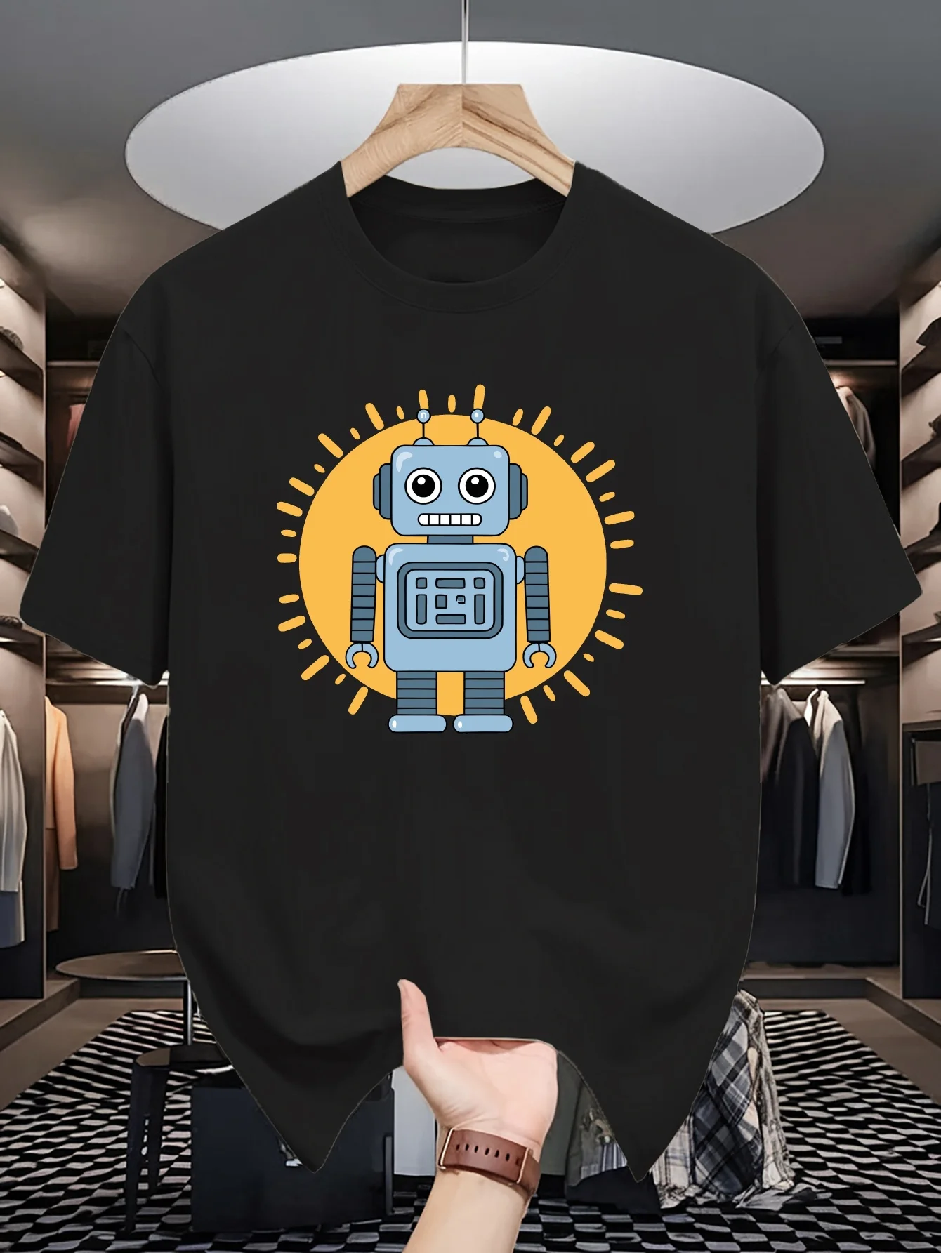 Mens Crew Neck T Shirt Cute Cartoon  Red Sunburst Circle Sci  Graphic Short Sleeve Casual Cotton Tech Nerd Youth Streetwear Tees