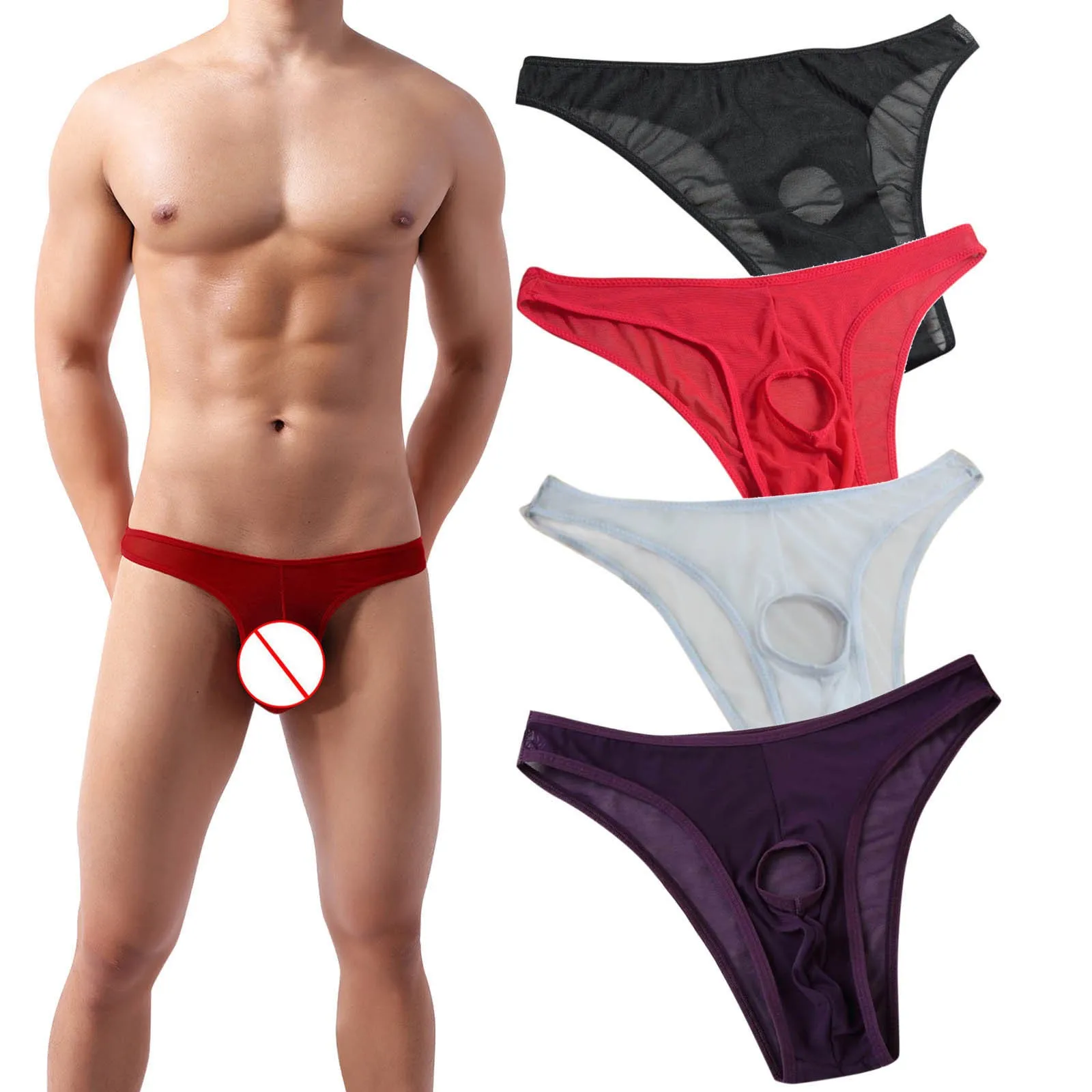 Sexy Underwear Men Passion T-back Perspective Gauze Hole Underpant Sexy Lingerie Erotique Men Underwear Solid Sexy Lingerie