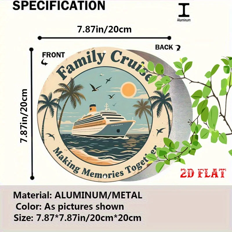 2D Flat - Round Aluminum Sign Featuring a 2D Flat Design of a Sea Journey, Perfect for Family Cruises. This 7.8X7.8 Inch Metal T