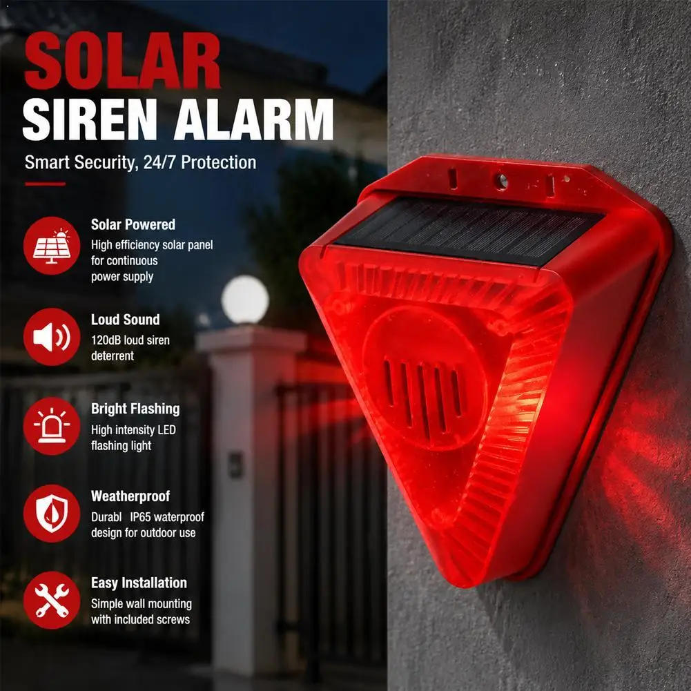 

Upgrade Solar Alarm Lamp Siren Wireless Motion Sensor Outdoor Waterproof 129dB Alarm Light Drive Away Wolf Wild Alarm System Det