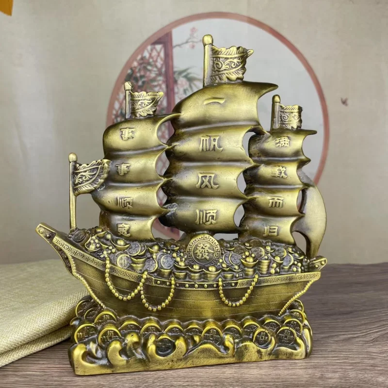 Copper Ornament: Smooth Sailing a Full Load of Returns. Dragon Head Boat Decoration for Living Room, Office, and