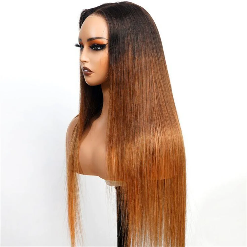 Lungo Ombre marrone biondo 180 densità 26 pollici parrucca anteriore in pizzo morbido diritto serico per le donne nere capelli del bambino prepizzicati Glueless quotidiano