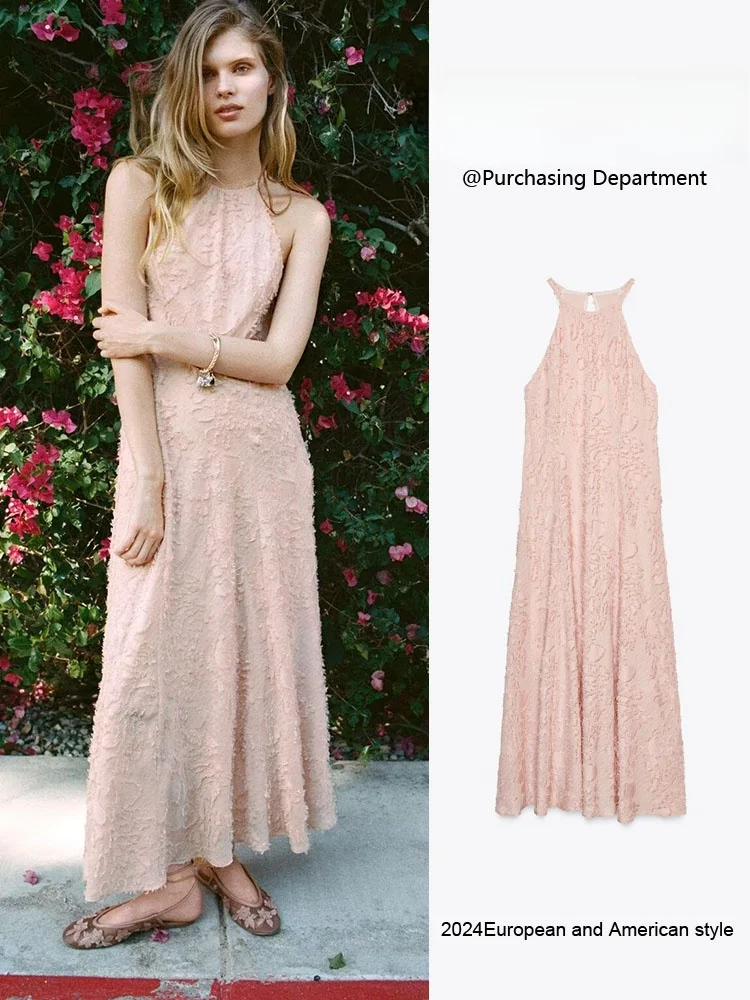 

Модное женское летнее платье с текстурным воротником, новое, с элегантным дизайном, длинное, в европейском стиле