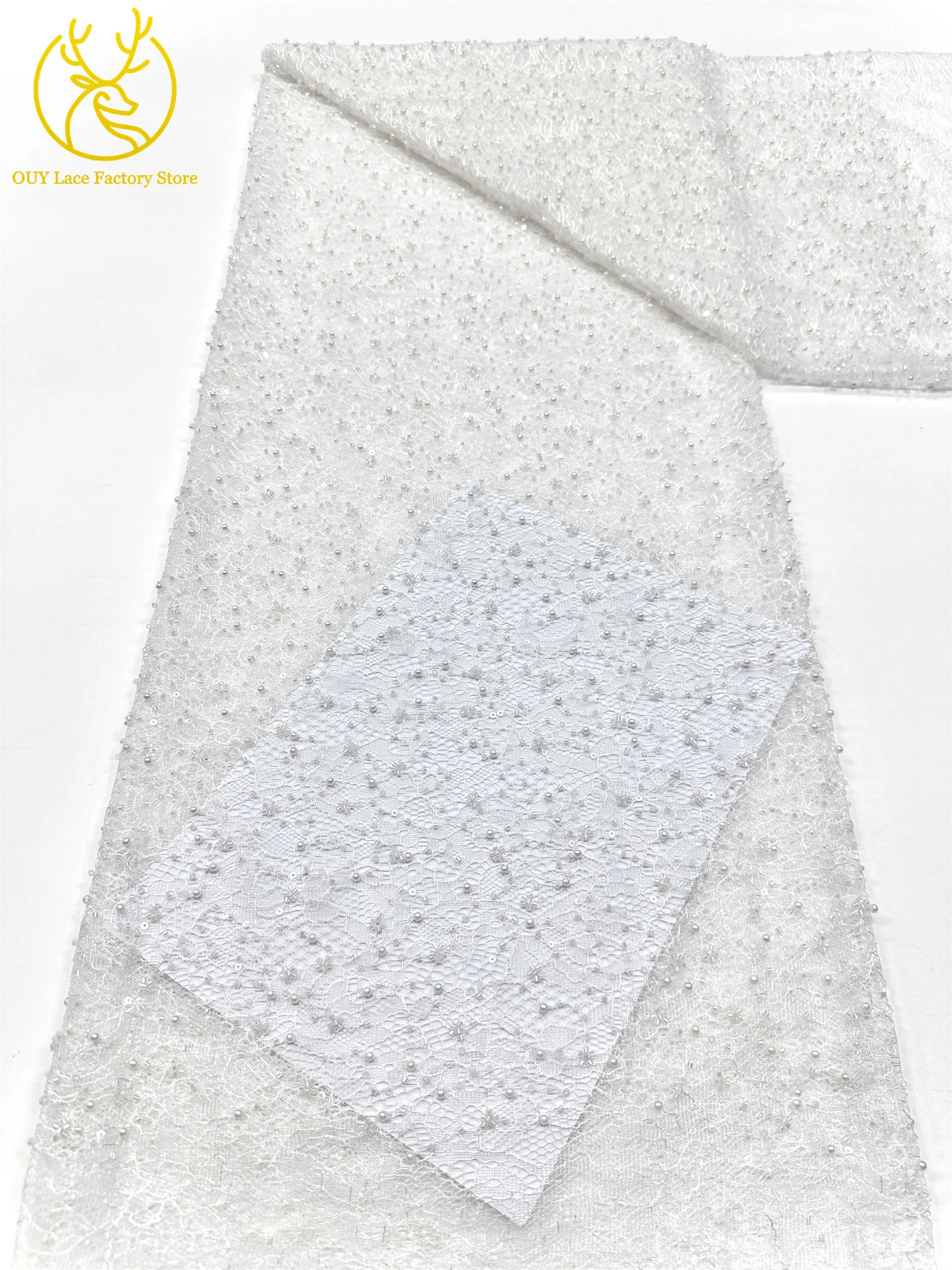 Kaffeebraune französische Tüllspitze mit Pailletten, 5 Yards, hochwertige afrikanische Spitze, nigerianischer Perlenstickerei-Spitzenstoff zum Nähen von Damen-Abendkleidern – Detail 13