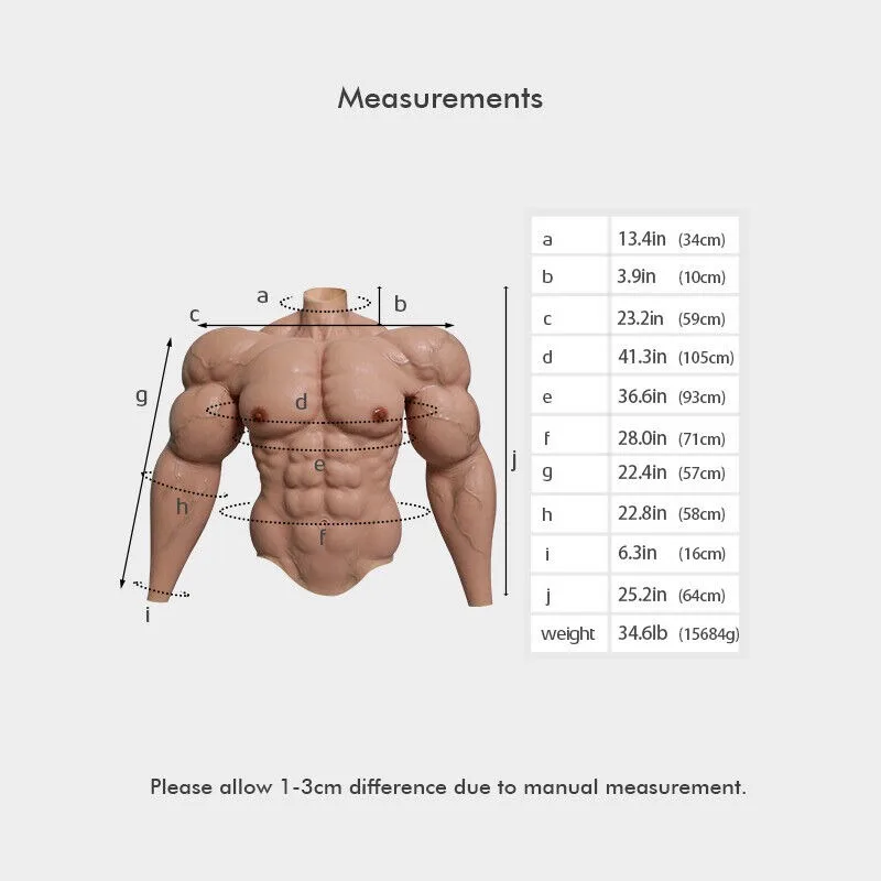 Silicone Simulation Upper Muscle Set with Arm False Abdomen Men Bodysuit Shapewear Corset Top