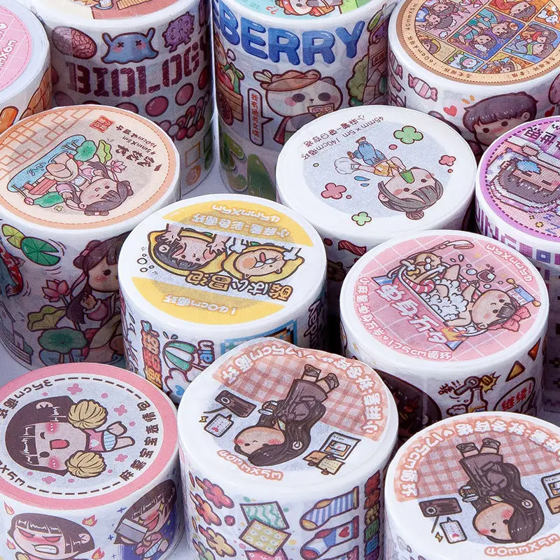 Small mochi hand account tape whole roll set girl cartoon cute character hand account material meat ball wind diy sticker