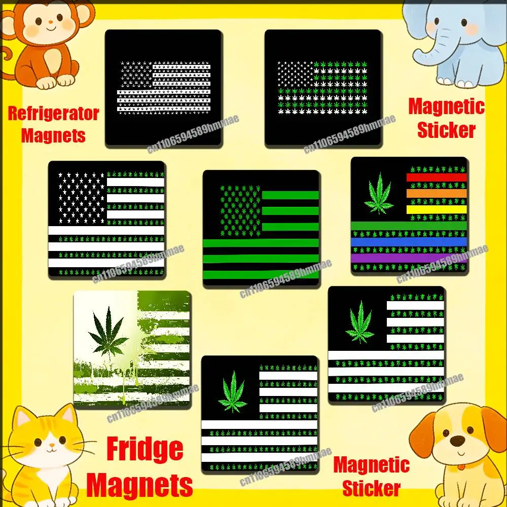 

For Green American USA Leaf Weed Flag Fridge Freezer Refrigerator Magnets Metal Cabinet Magnetic Sticker Cover Home