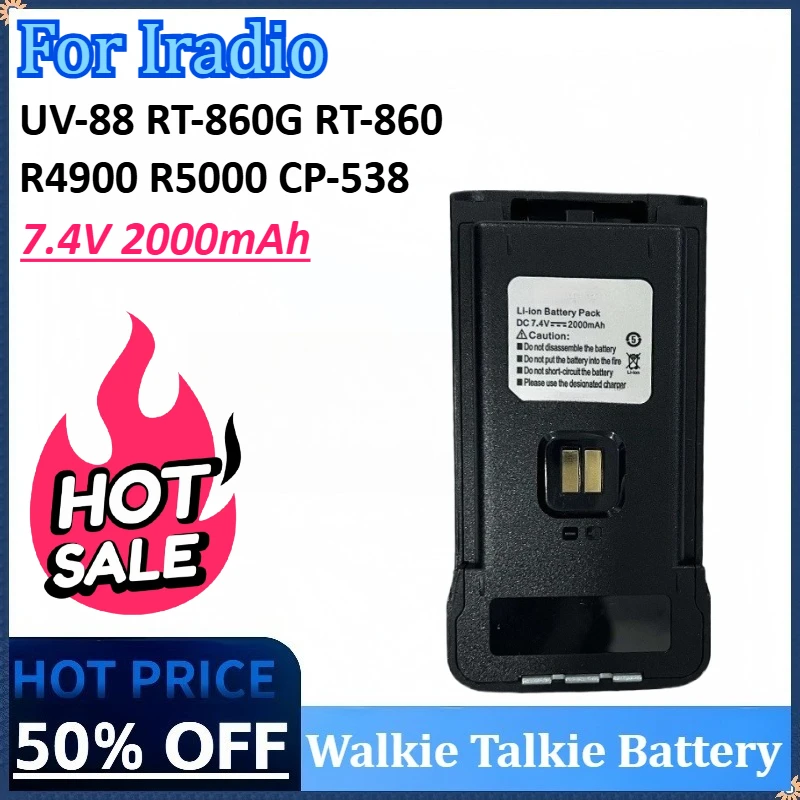 

7.4V 2000mAh Walkie Talkie Battery for Iradio UV-88 for RT-860G RT-860 R4900 R5000 CP-538 Radio Accessories Rechargeable Battery
