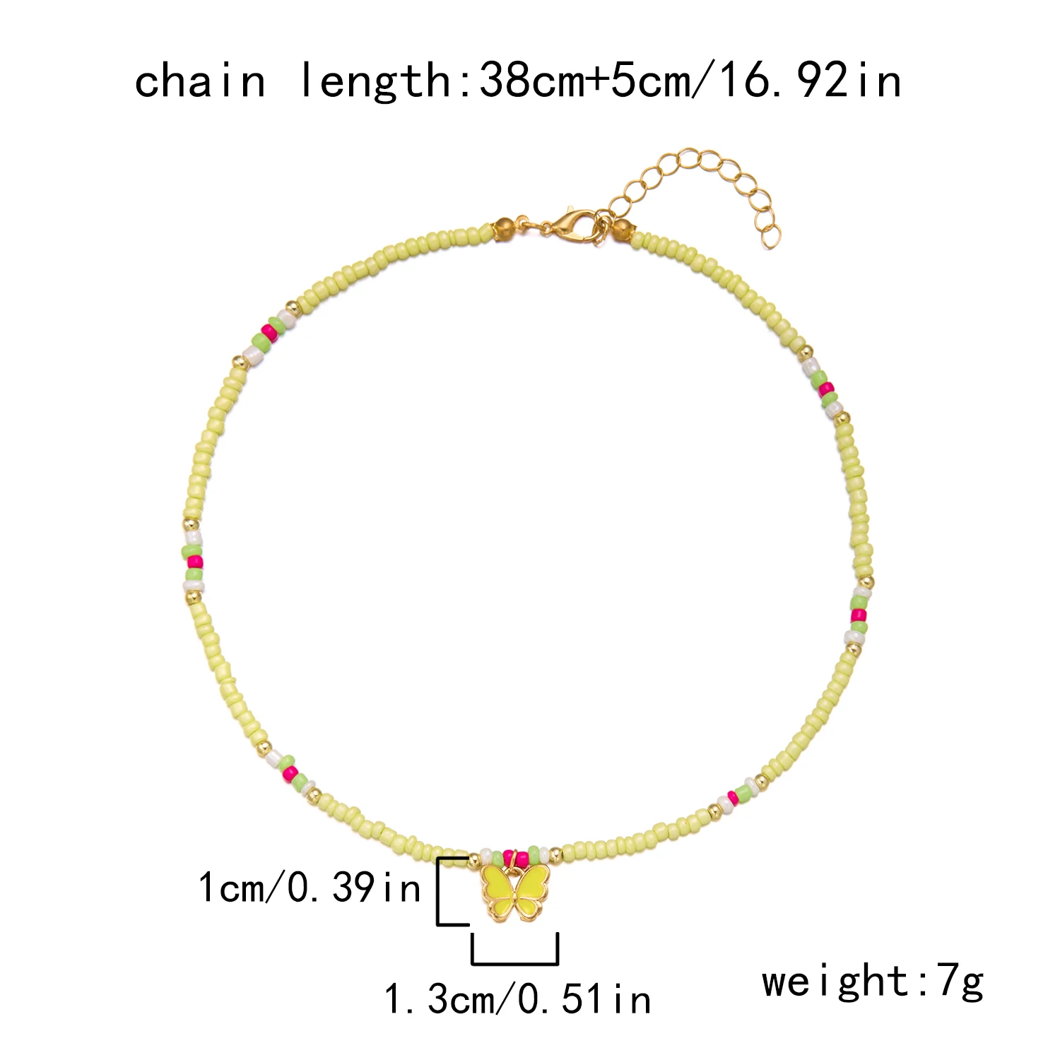 Boho Colorful Y2K Butterfly Choker Necklace for Women Girls Pendant Jewelry Rice Beads Chain Summer Beach Neck Gift Collar