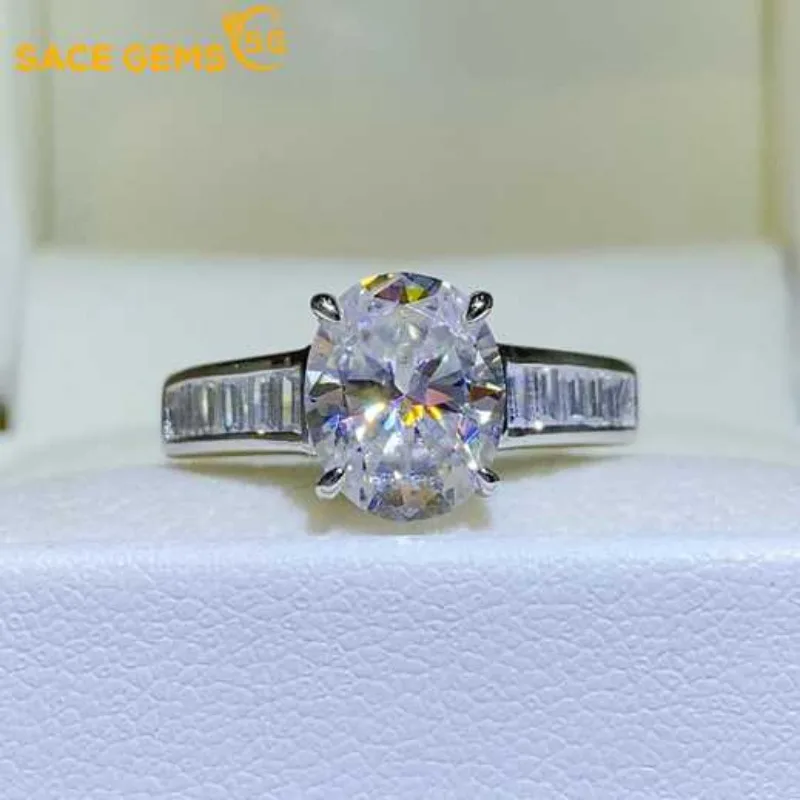 

SACEGEMS 925 Sterling Silver Ring GRA Certified 3CT Moissanite Diamonds with Certificate Fine Jewelry Engagement Rings for Women