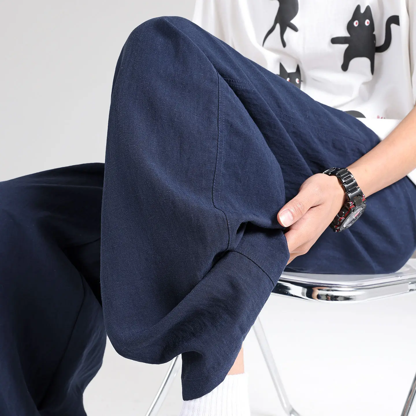 Men's Summer Thin Wide Leg Pants Loose Drapey Straight Tube Trousers Long Pants Autumn Men's Casual Loose Fit Straight Leg Tr...