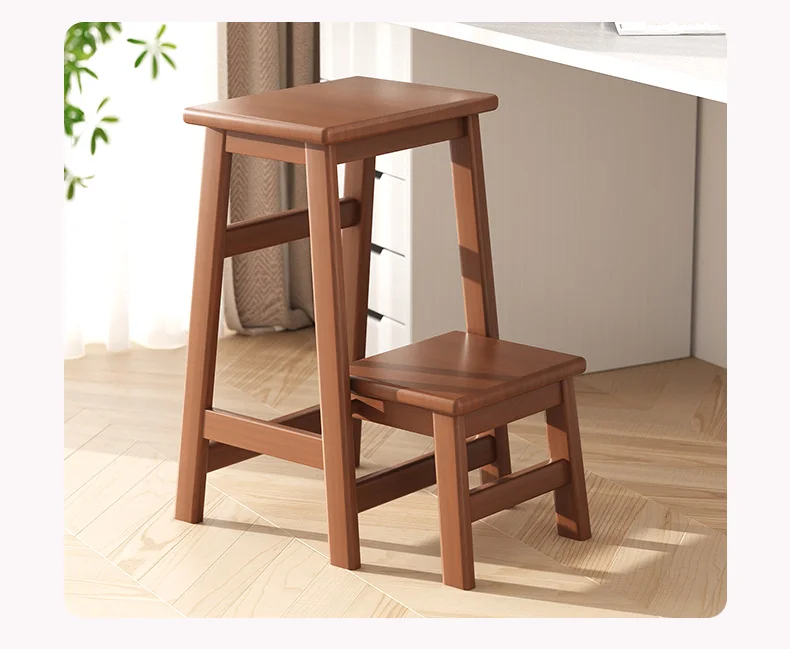 

Household solid wood ladder stool, new Chinese-style thickened and bold multi-functional climbing, living room, bedroom