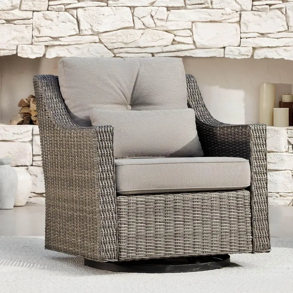 

Swivel Outdoor Wicker Rocking Chair with Cushions for Patio, Garden, Poolside, or Porch