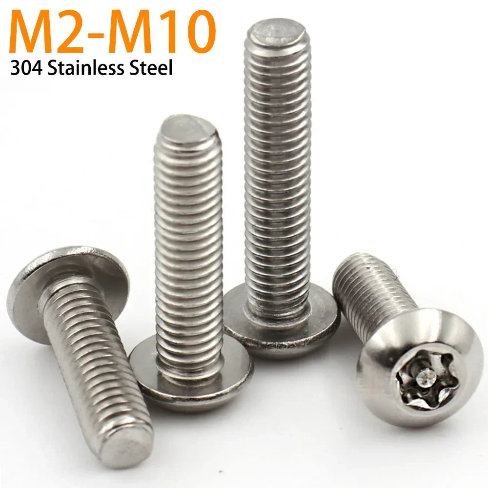 M2 M3 M4 M5 M6 M8 M10 304 Stainless Steel Round Head Six Lobe Torx Button Security Bolt With Pin Anti-theft Tamper Proof Screw