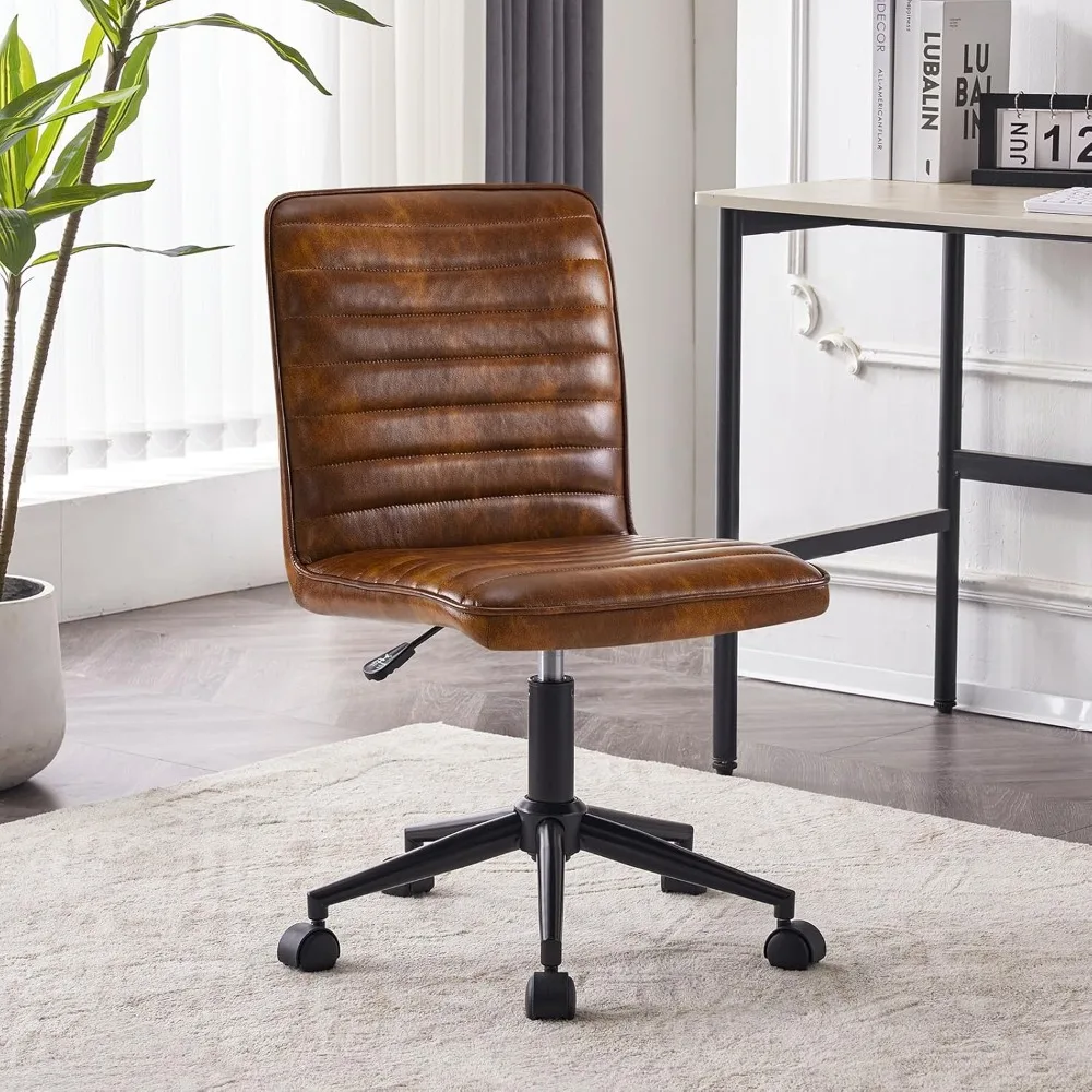 Armless Office Desk Task Chair Faux Leather Upholstered Task Teen Desk Mid-Back 360° Swivel Adjustab