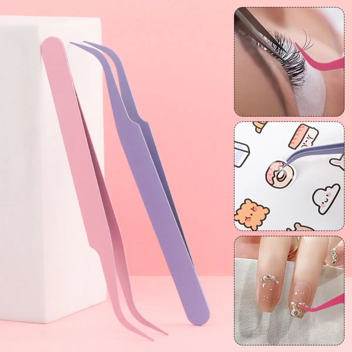 5Pcs Precision Tweezers Curved Pointed Craft Tweezers Stainless Steel Long Lash Tweezers with Protective Cover for Eyelash