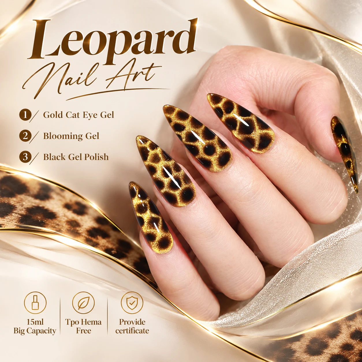 15ml Sunset Leopard Print Amber Golden Cat Eye Gel Nail Polish Leopard Design Blooming Gel Black Varnishes Nail Supplies
