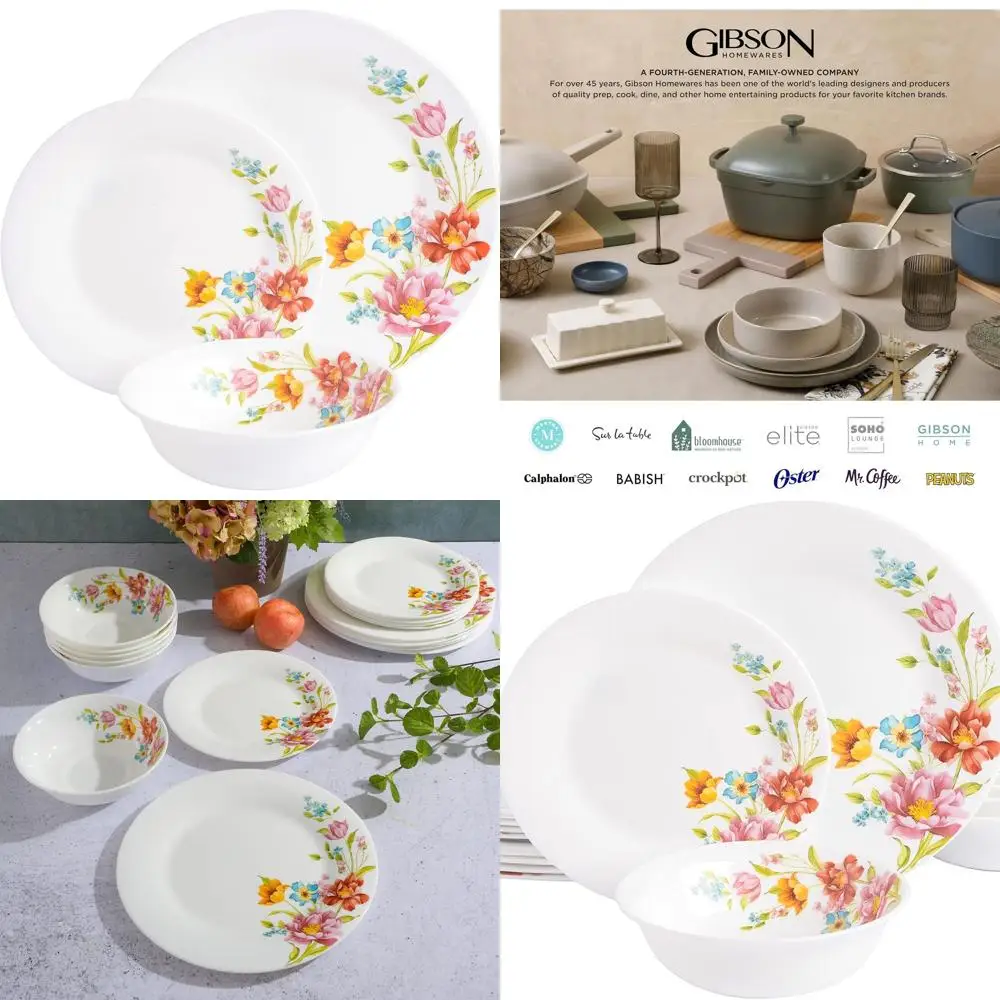 

Resilient 18-Piece Dinnerware Set, Red Floral Design for 6, Safe for Microwave & Dishwasher