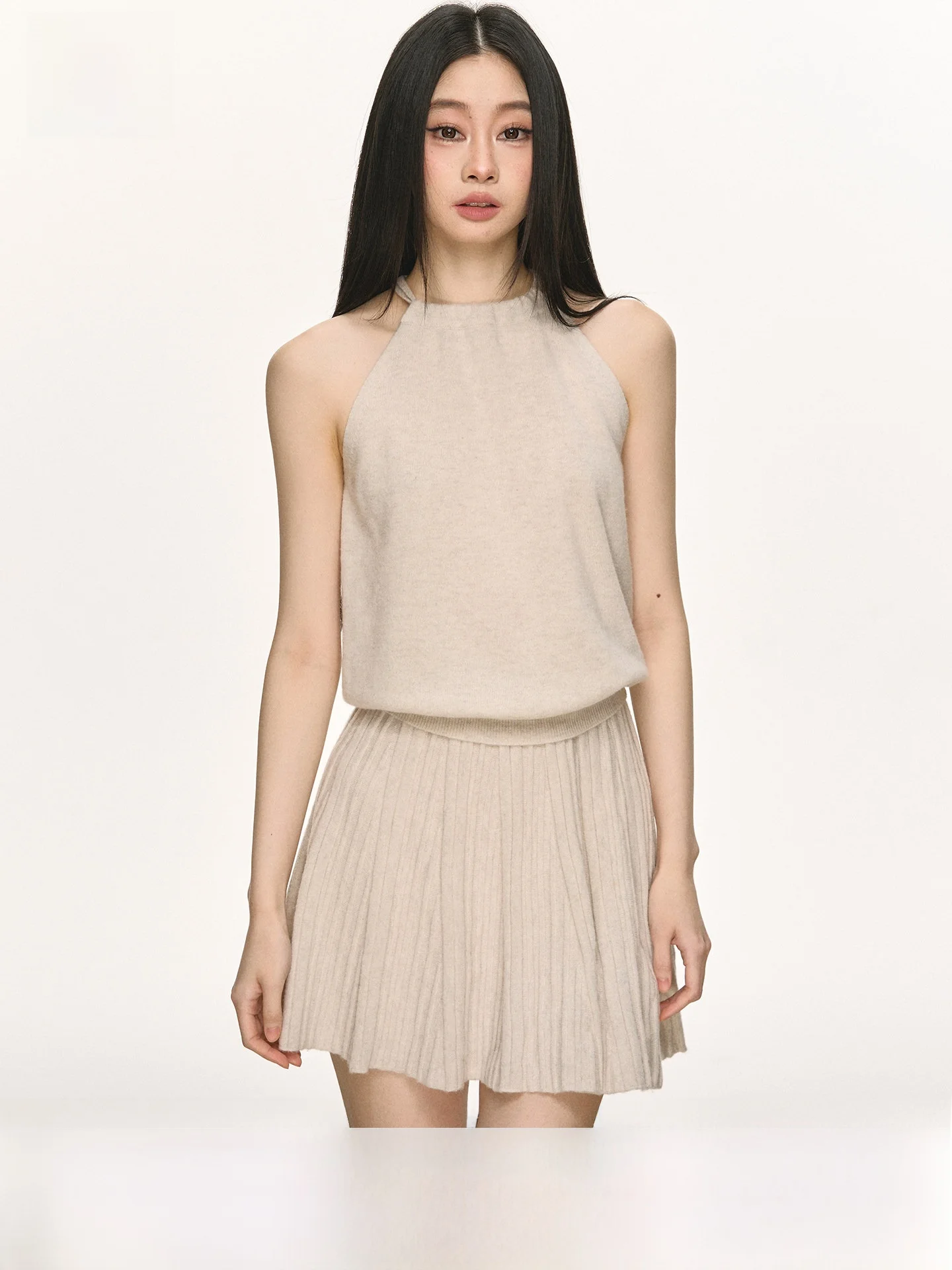 

Anna Aneae Oaeal Knitted Vest Women's Spring Slim Fit A-Line Skirt Set round Neline ort Length Casual Inner Wear