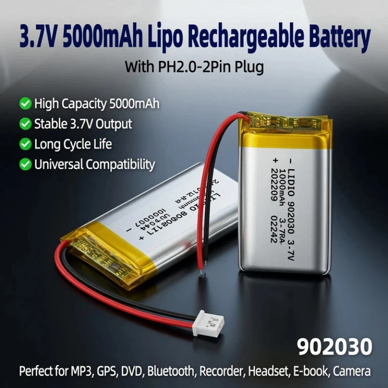 3.7V 500mAh 902030 Li-Po Polymer Rechargeable Battery Stable Power Solar Lamp Locator Anti-Theft Device DVD Massager Equipment