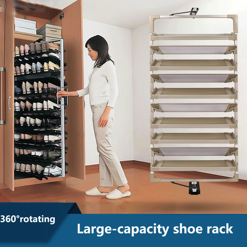 Qwinn 2026-Shoe Rack 360° Rotating Height Adjustable Aluminum Alloy Shoe Cabinet Rack Rotating Shoe Cabinet Hardware Set