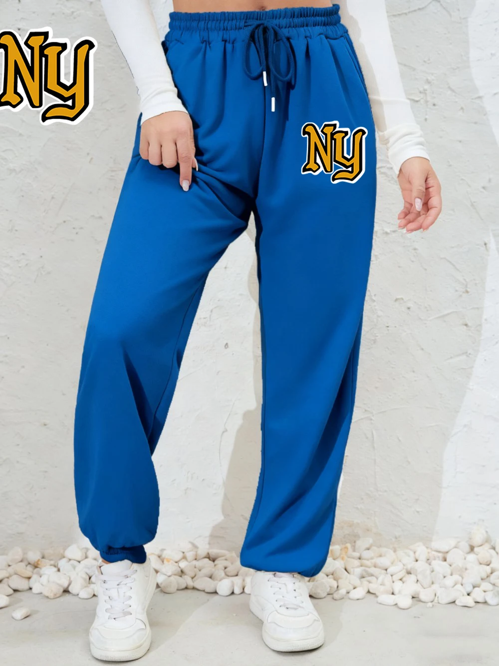 نيويورك رسالة بسيطة نيويورك يطبع Sweatpants المرأة بنطال رياضي غير رسمي فضفاض الصوف مرونة الخصر بنطلون الاتجاه الملابس النسائية