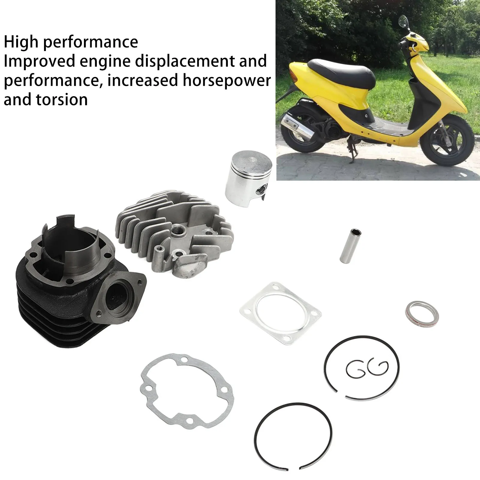 Cylinder Piston Rings Gasket Kit Cylinder Piston Kit 47mm Bore Aluminium Alloy High Strength for Dio50 ZX50 AF34 AF35 70cc