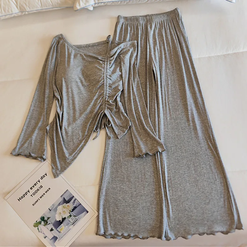 Fashion Modal Sleepwear For Women Pajamas Spring Autumn Chest Pad Outside Wear Pijama Two-piece Set Long Sleeved Home Clothes
