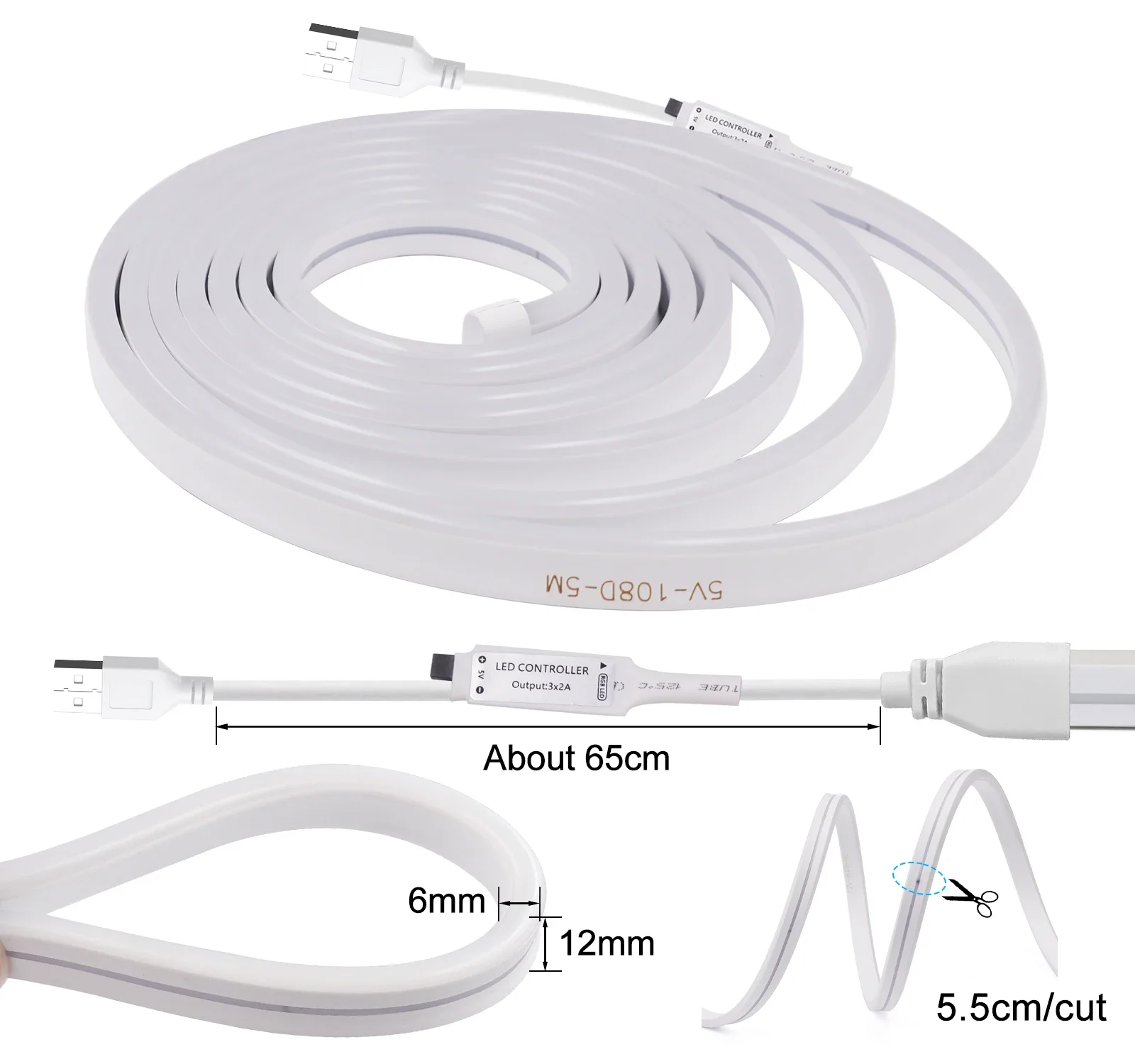 LED 5V USB RGB Neon Strip 1/2/3/4/5M Dimbare DIY Waterdichte Flexibele Plakband 108 LEDs/M 3535 Home Decor Verlichting