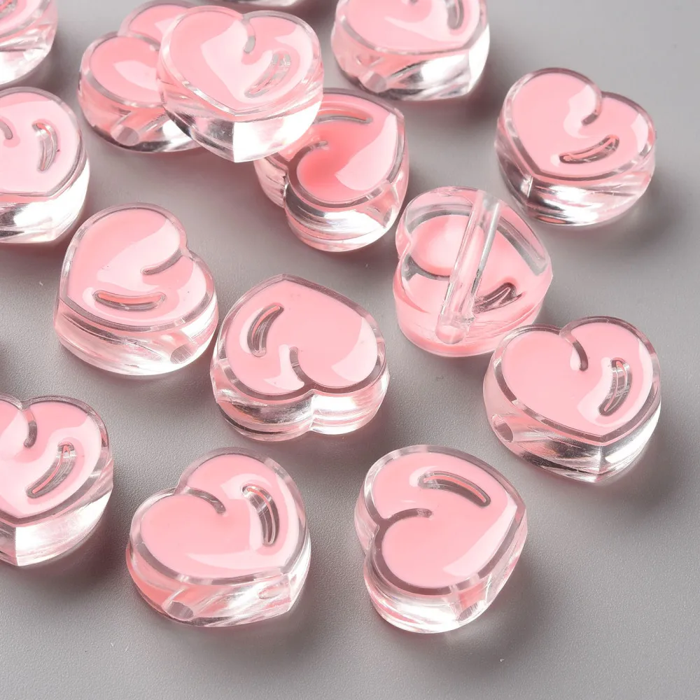 

100pc Transparent Enamel Acrylic Beads Heart Misty Rose 20x21.5x9mm Hole: 3.5mm