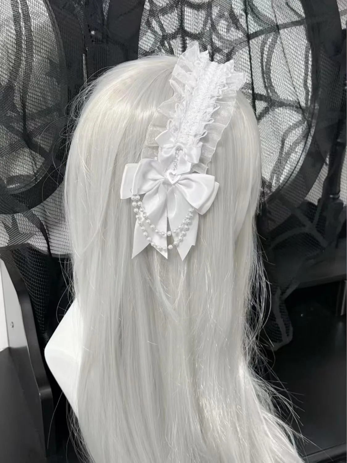 White Lolita Pleated Laces Hair Hoop Women Girls Sweet Bowknot Headband Maid Cosplay Headpiece Festival Party Costume Props