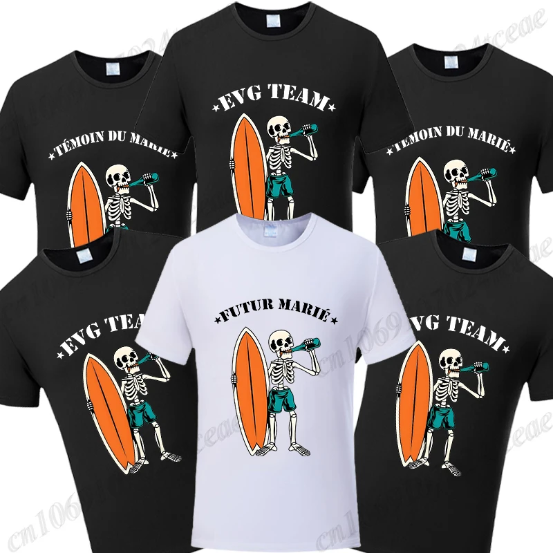 Fashion Skeleton Graphic Tees for French Man Single Farewell Bachelor Party T-shirt Wedding Evg Team Future Groom Squad Shirt