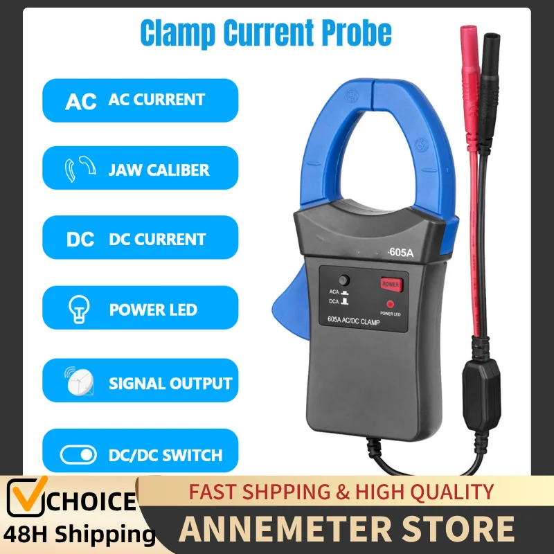 HP-605A 600A DC/AC Current Clamp Adapter Clamp-On Meter Tester with Test Probes, LED Power Indicator, not Includes Battery