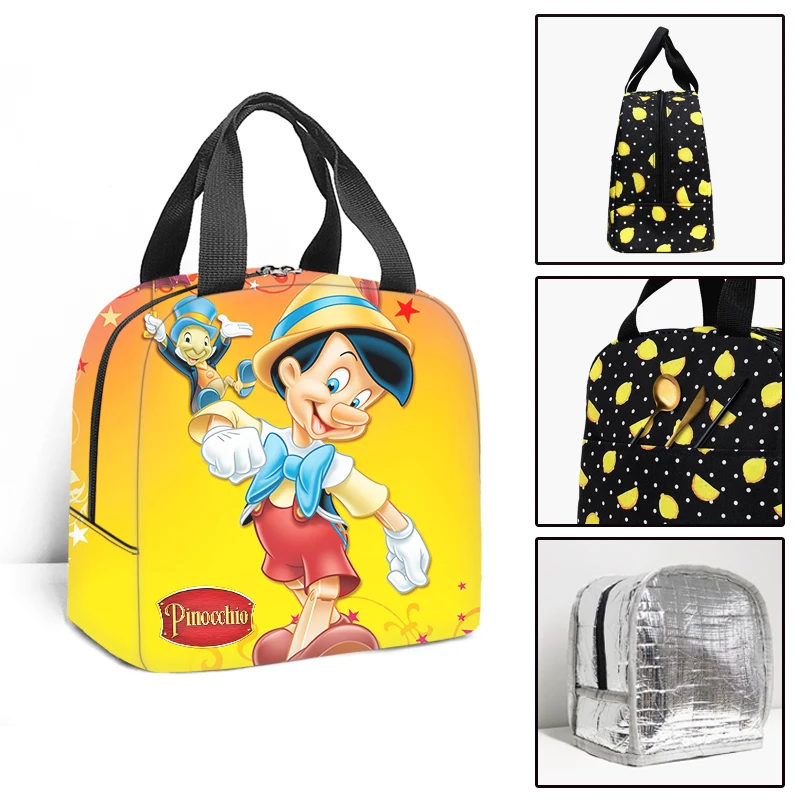 

Cartoon Pinocchio Insulated Lunch Bag Boy Girl Travel Thermal Cooler Tote Food Bags Portable Student School Lunch Bag