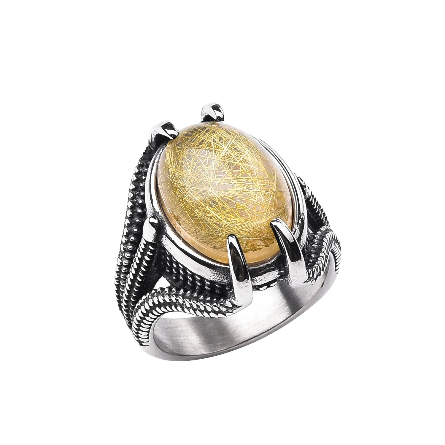 R3232 Herren Trendige Hochwertige 316L Edelstahl Onyx Krallen-Ringe Klassischer Vintage Modeschmuck