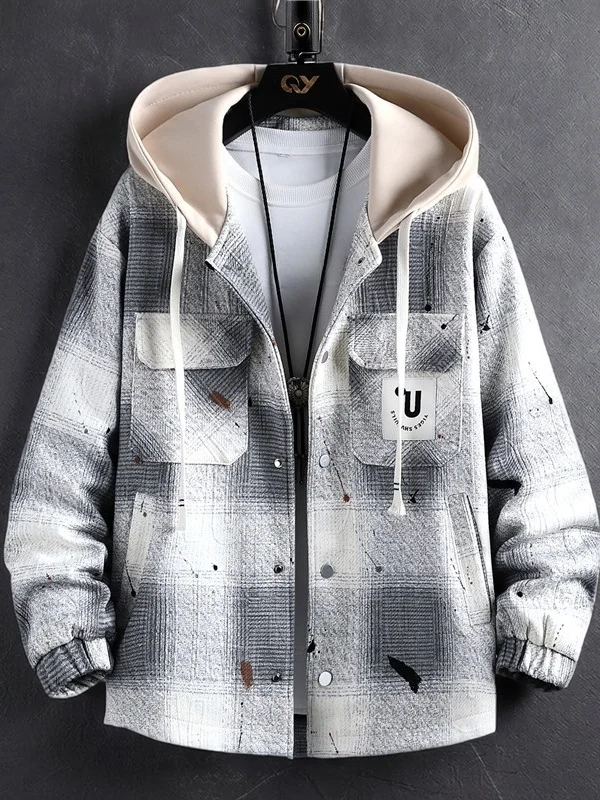 

Casual Sle Hooded Jaet Men's Spring Autumn Loose Trendy Print Haome Outerwear Teenage Top Polyester Fiber Long Sve