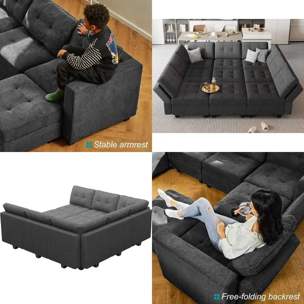 

Большой серый диван-кровать секционного типа с трансформируемым местом для хранения