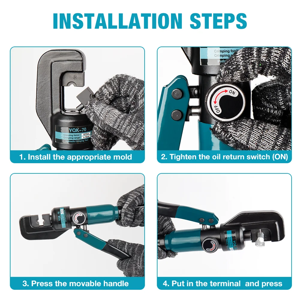 4-70mm² Hydraulic Press 4-6-8-10-16-25-35-50-70mm² Home Hydraulic Tools 10T Hydraulic Pliers DIY Cable Terminal Crimping Pliers.