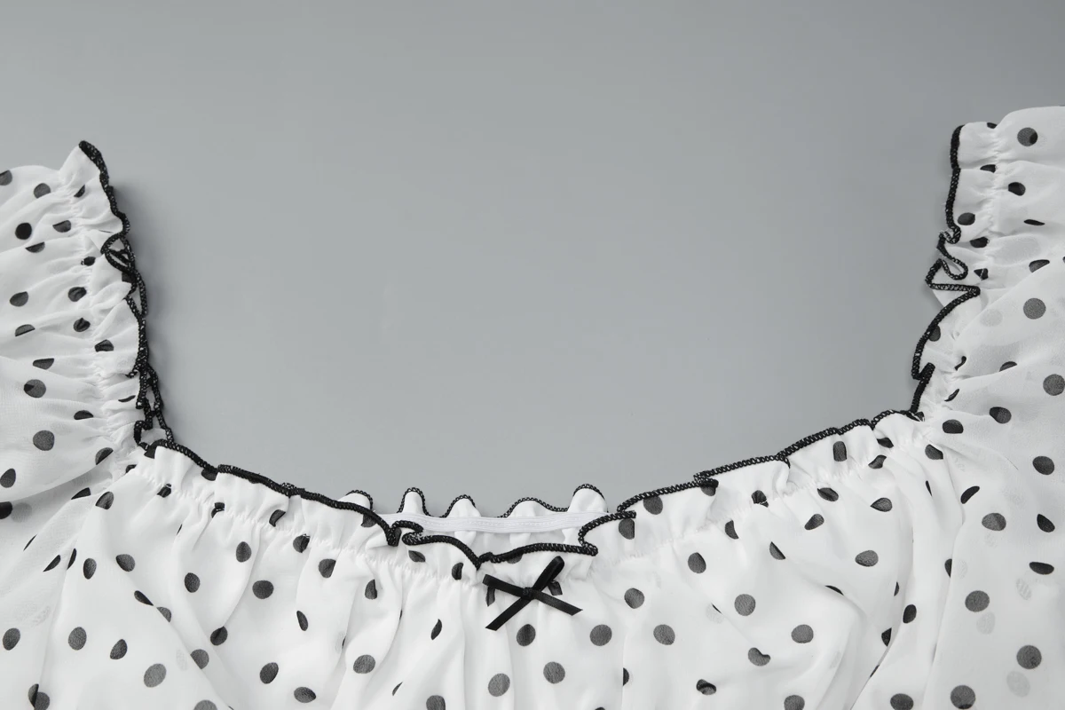 Hugcitar Polka Dot Print 2-teiliges Set mit langen Ärmeln, Schleife, sexy Crop-Top, Schlitz-Maxirock, durchsichtiges Mode-Outfit für den Strandurlaub – Detail 5