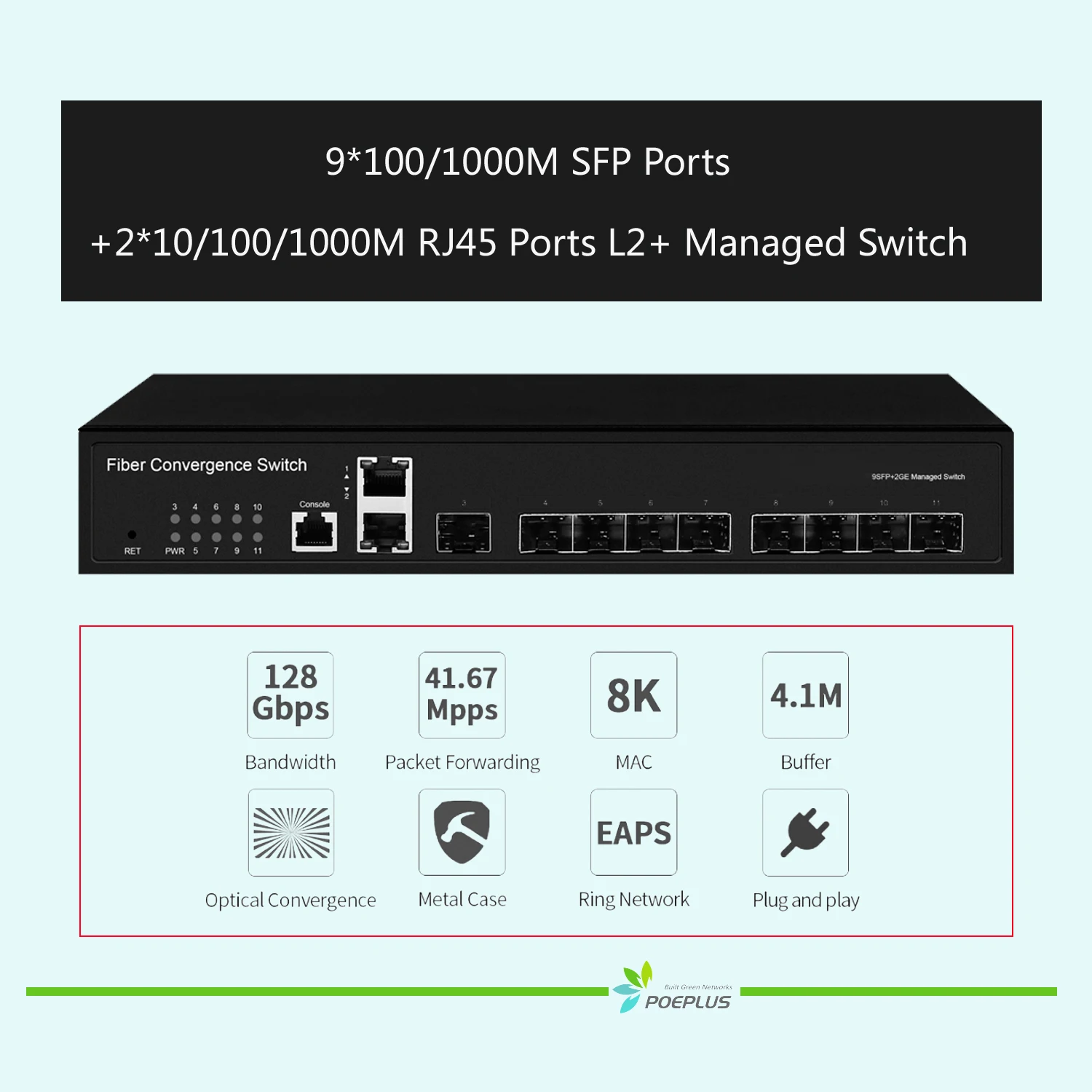 

all gigabit 9 ports SFP L2 managed fiber Switch with 2 ports RJ45
