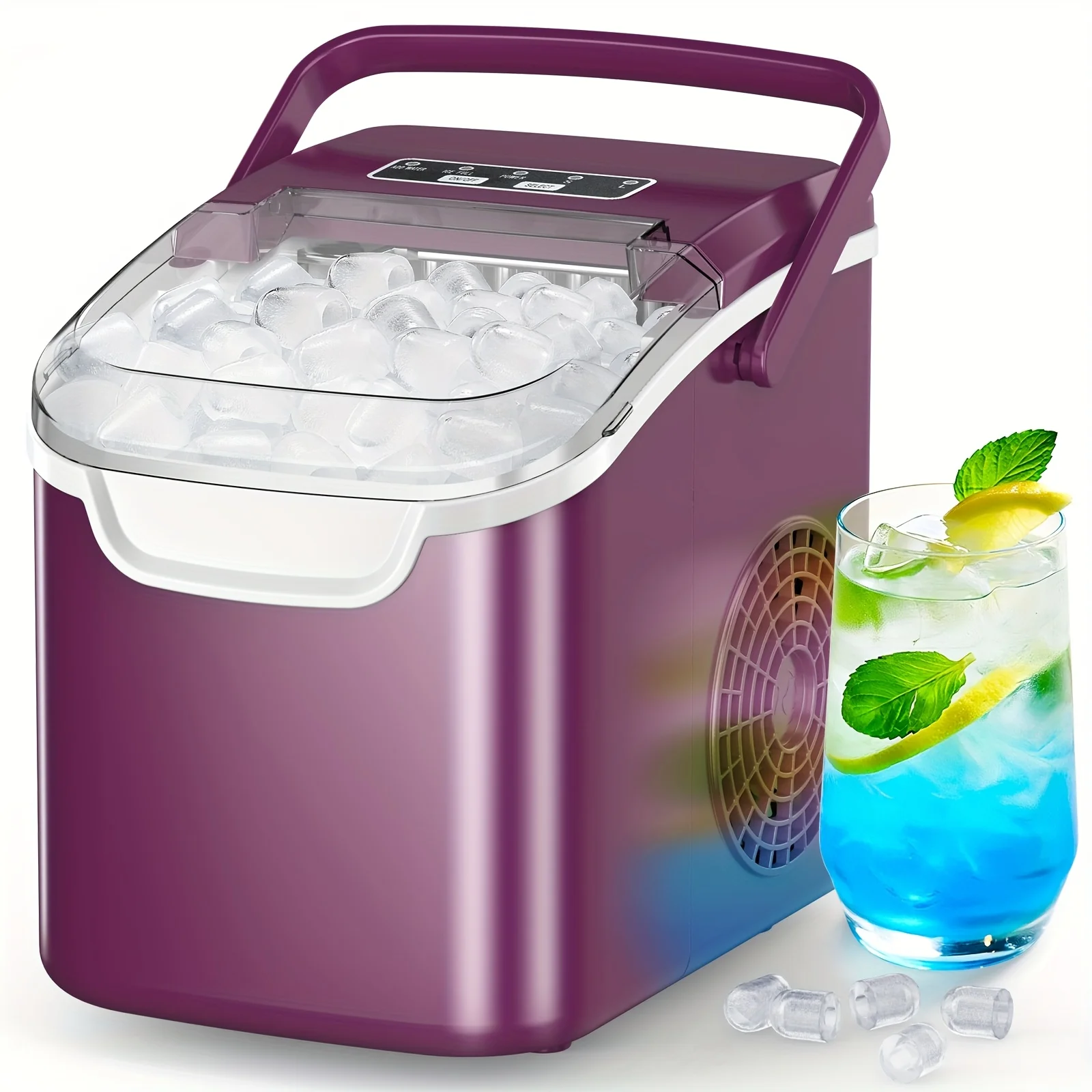 

Ice Makers Countertop, Produces 26 Lbs/24H, Ice In 6 Mins, Small Ice Machine with Handle, Scoop, Basket & Self-Cleaning