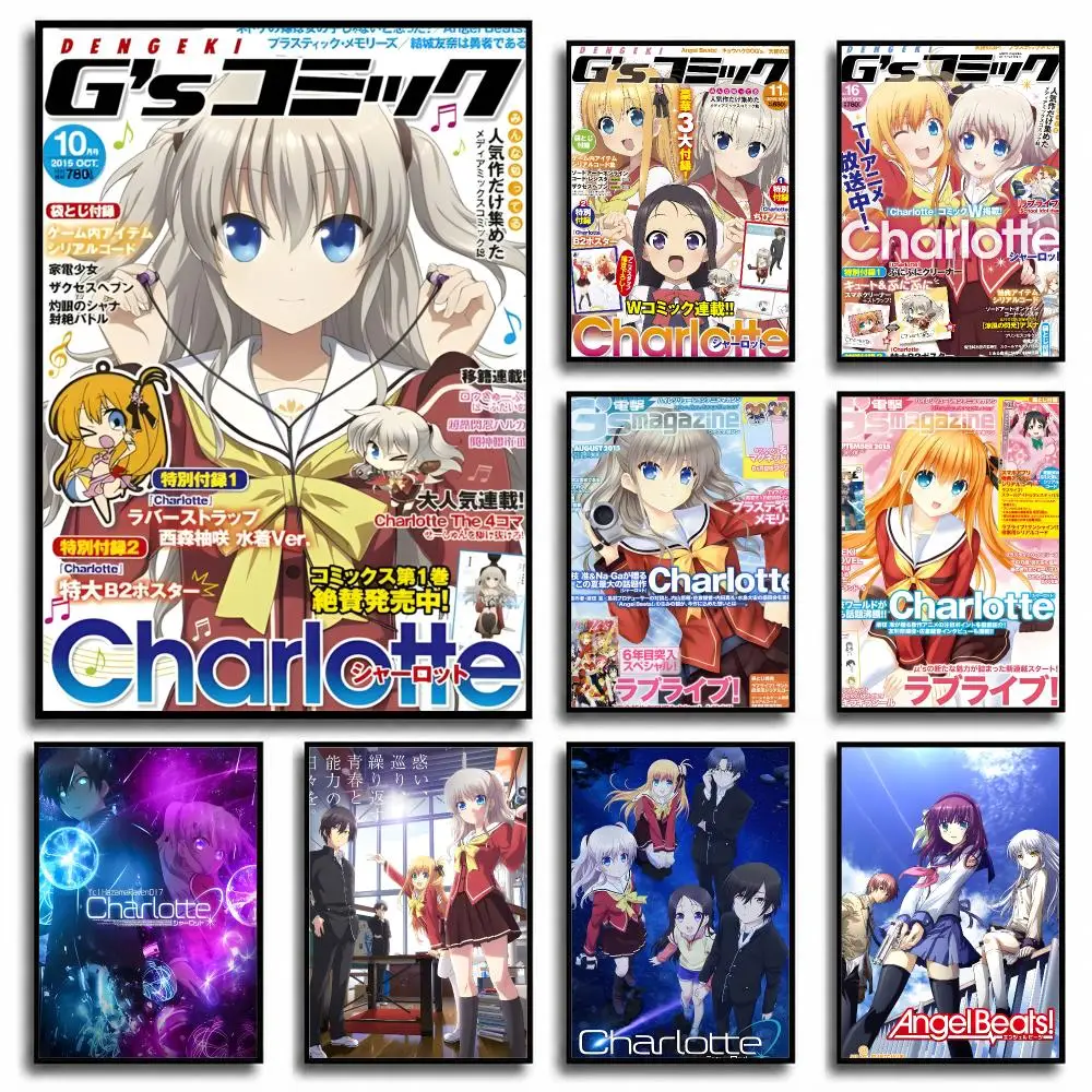 Anime Charlotte Poster Poster Room Wall Art Decor Waterproof Stickers For Home Bar Bedroom Decoration