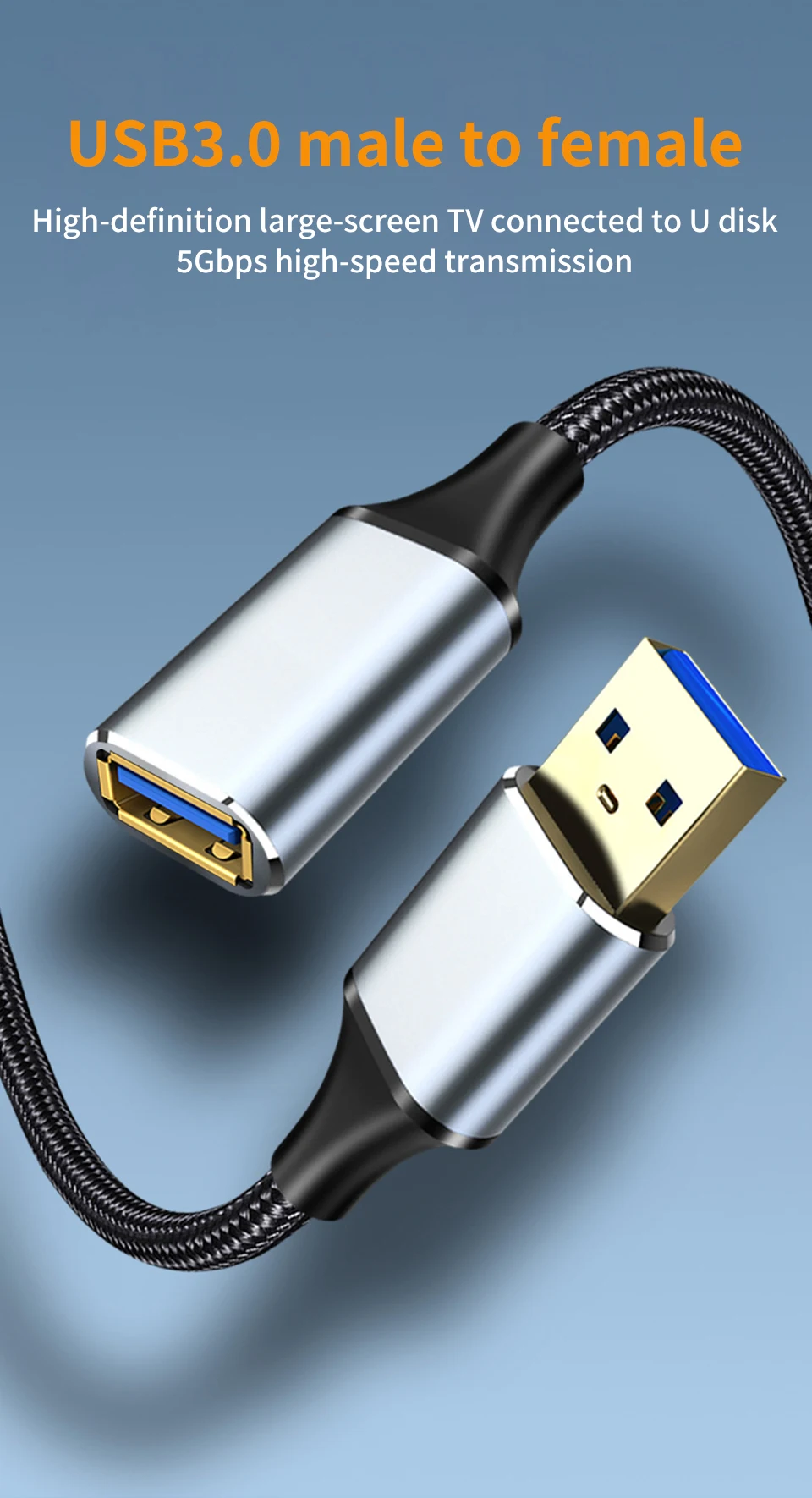 Gelbes USB-Verlängerungskabel, USB 3.0-Kabel, Stecker auf Buchse, Verlängerungskabel für Smart TV, PS4, PS3, Xbox One SSD, Laptop-Verlängerungskabel – Detail 4